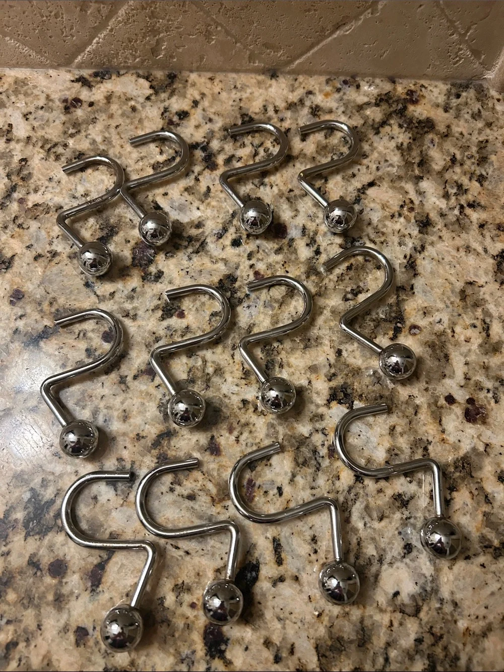 Polished Chrome Shower Curtain Hooks with Ball Ends - Set of 12